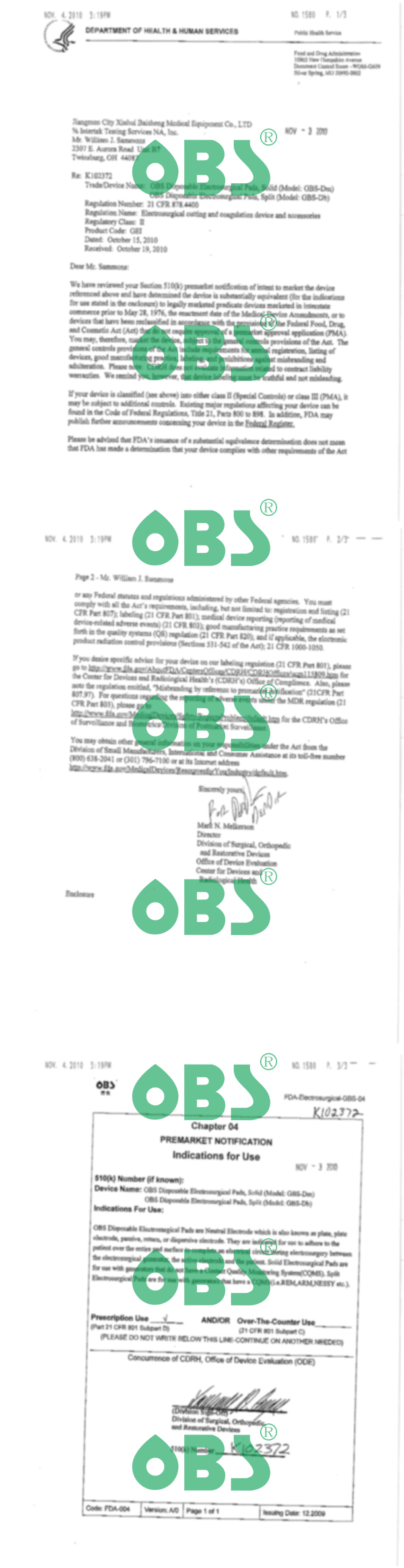 PAD FDA_CERTIFICATES_OBS MEDICAL